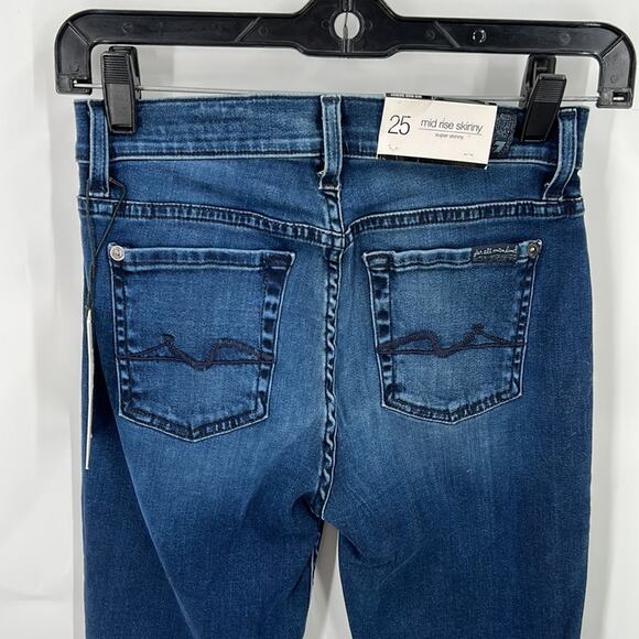 7 For All Mankind Women's Mid Rise Skinny Medium Wash NWT Jeans Size 25 - Picture 8 of 16